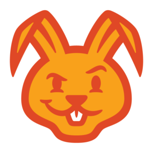 An illustration of an orange bunny with a smirk on its face and one eyebrow lifted